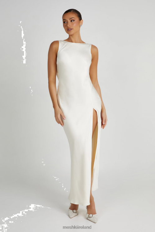 Meshki Gemima Satin Maxi Dress With Split Clothing Ivory 6DX2215