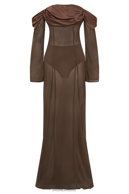Meshki Ivanna Off Shoulder Chiffon Maxi Dress Clothing Mocha 6DX2251