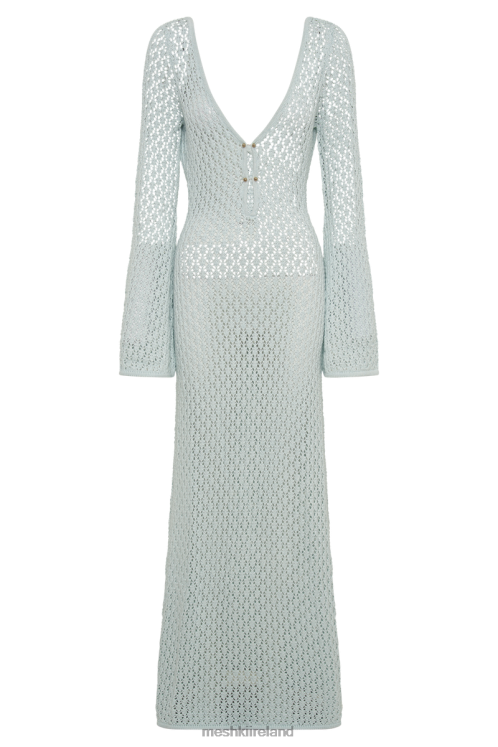 Meshki Kayleigh Crochet Fishtail Flare Sleeve Dress Clothing Arctic Blue 6DX2230