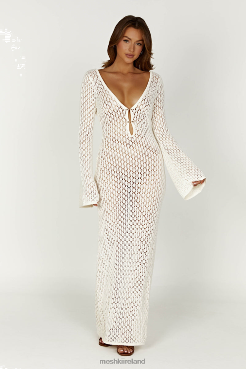 Meshki Kayleigh Crochet Fishtail Flare Sleeve Dress Clothing White 6DX22201