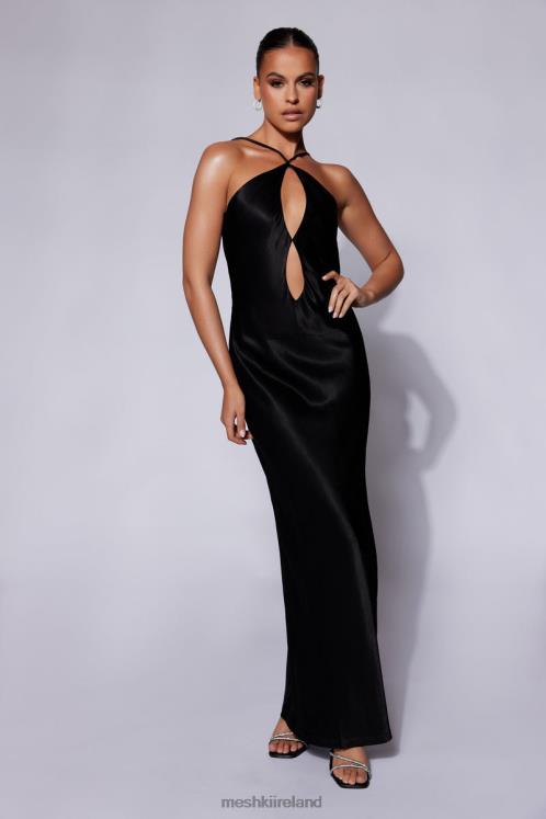 Meshki Lucia Satin Cut Out Maxi Dress Clothing Black 6DX22298