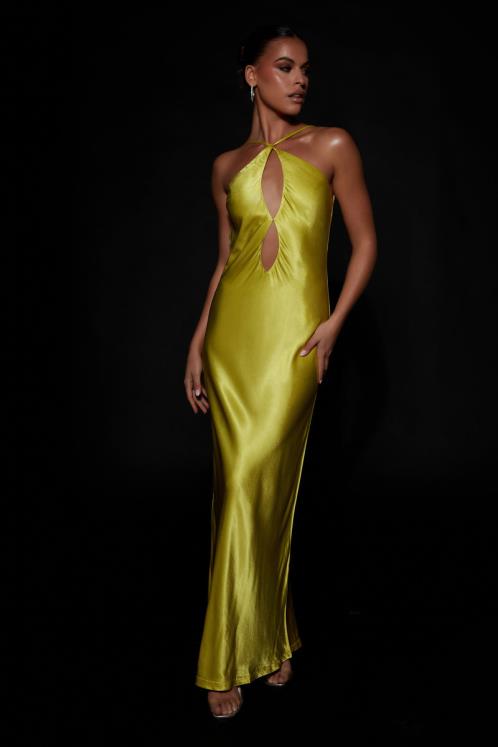 Meshki Lucia Satin Cut Out Maxi Dress Clothing Chartreuse 6DX22530