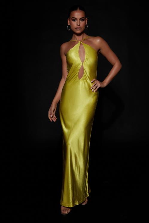 Meshki Lucia Satin Cut Out Maxi Dress Clothing Chartreuse 6DX22530