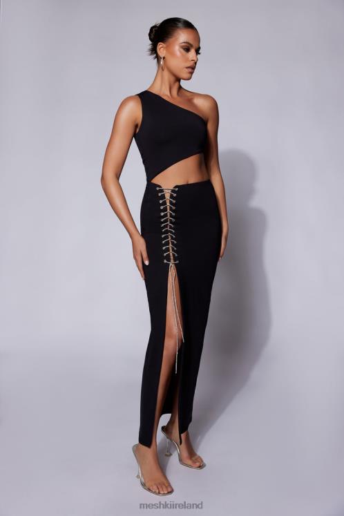 Meshki Margot One Shoulder Maxi Dress With Diamante Rope Clothing Black 6DX22520