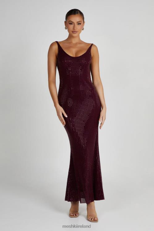 Meshki Pam Square Diamante Maxi Dress Clothing Berry 6DX22128