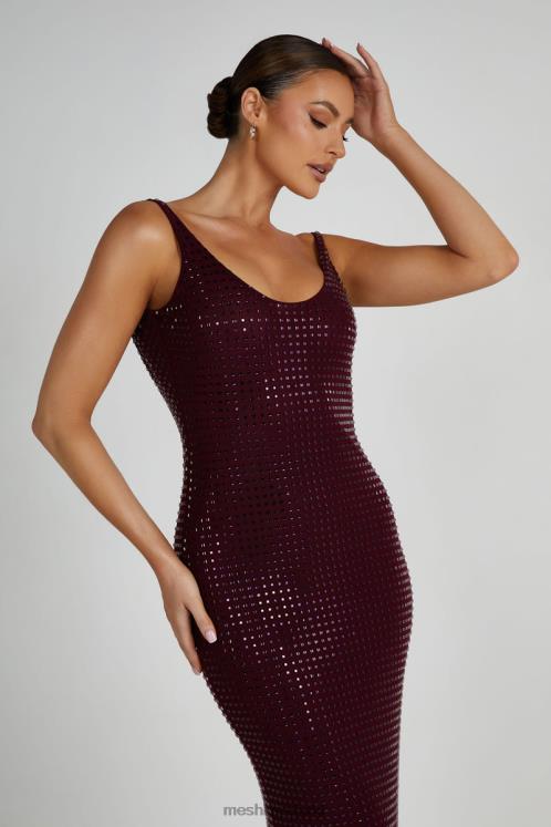 Meshki Pam Square Diamante Maxi Dress Clothing Berry 6DX22128