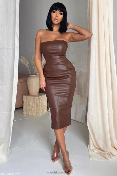 Meshki Pamela Strapless Faux Leather Dress Clothing Chocolate 6DX22513