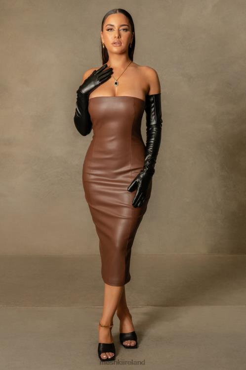 Meshki Pamela Strapless Faux Leather Dress Clothing Chocolate 6DX22513