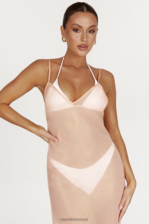 Meshki Phoebe Sheer Iridescent Maxi Dress Clothing Peach 6DX22578