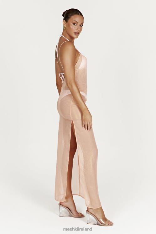 Meshki Phoebe Sheer Iridescent Maxi Dress Clothing Peach 6DX22578