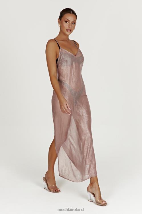 Meshki Phoebe Sheer Iridescent Maxi Dress Clothing Taupe 6DX22572