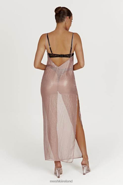 Meshki Phoebe Sheer Iridescent Maxi Dress Clothing Taupe 6DX22572