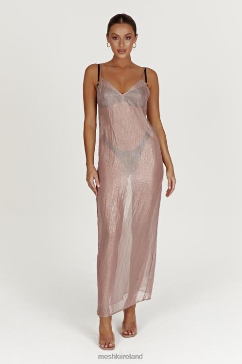 Meshki Phoebe Sheer Iridescent Maxi Dress Clothing Taupe 6DX22572
