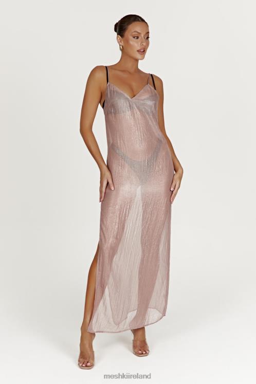 Meshki Phoebe Sheer Iridescent Maxi Dress Clothing Taupe 6DX22572