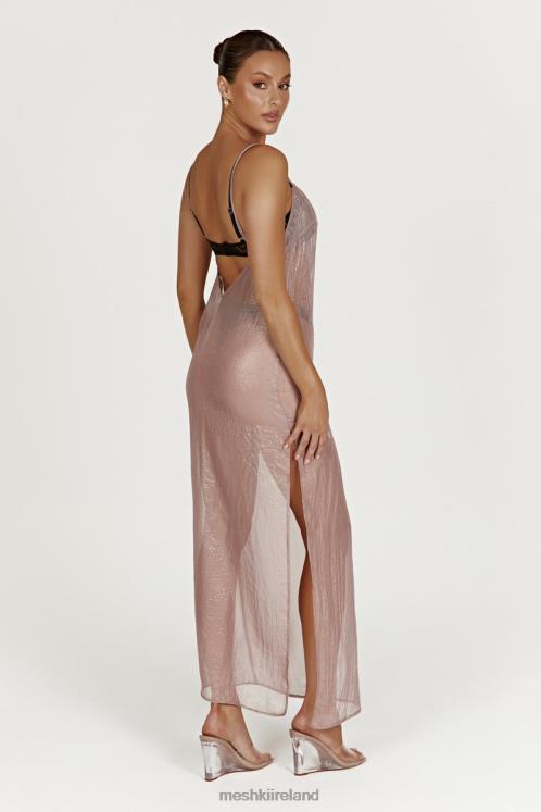 Meshki Phoebe Sheer Iridescent Maxi Dress Clothing Taupe 6DX22572