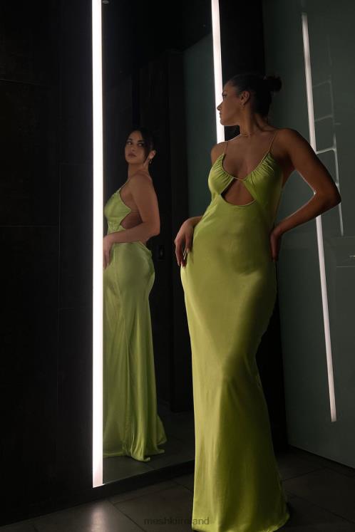 Meshki Sadie Maxi Satin Halter Ruched Slip Dress Clothing Pistachio Green 6DX22544