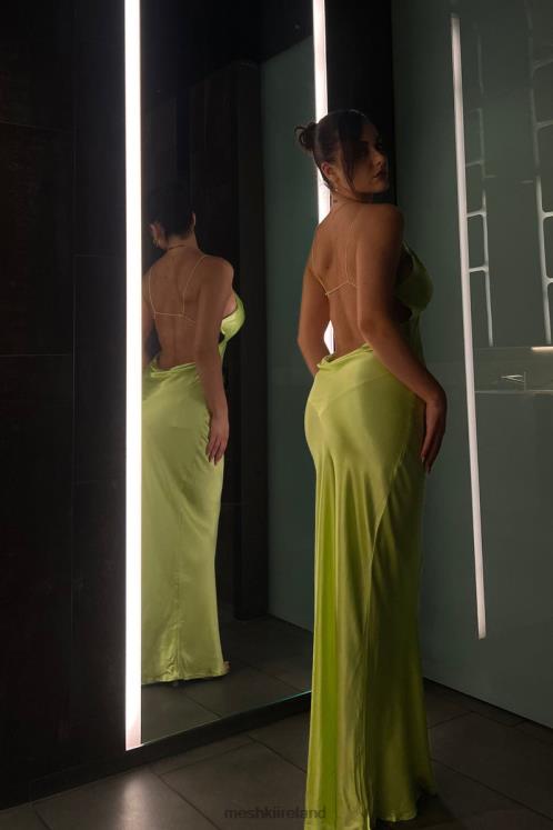Meshki Sadie Maxi Satin Halter Ruched Slip Dress Clothing Pistachio Green 6DX22544