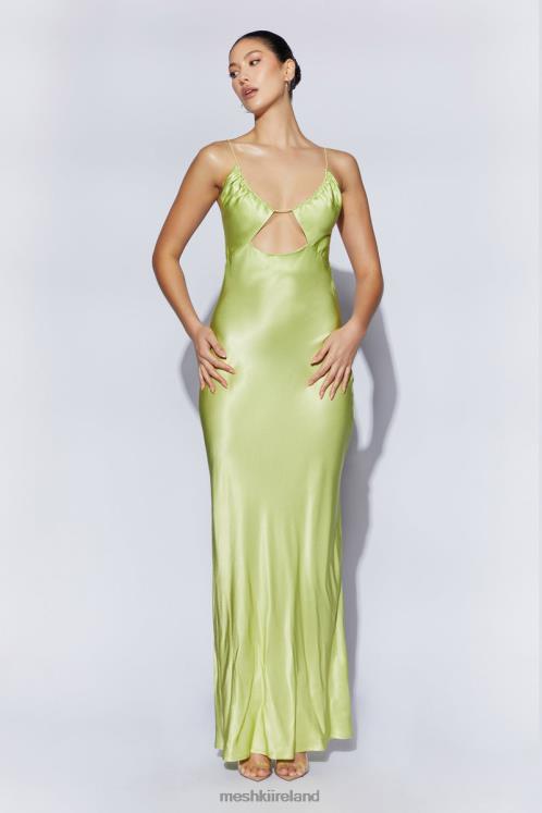 Meshki Sadie Maxi Satin Halter Ruched Slip Dress Clothing Pistachio Green 6DX22544