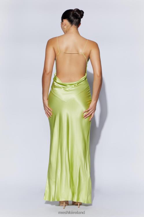 Meshki Sadie Maxi Satin Halter Ruched Slip Dress Clothing Pistachio Green 6DX22544