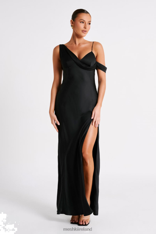 Meshki Soleil Satin Off Shoulder Maxi Dress Clothing Black 6DX2235