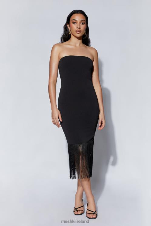 Meshki Zarina Strapless Fringe Dress Clothing Black 6DX22618