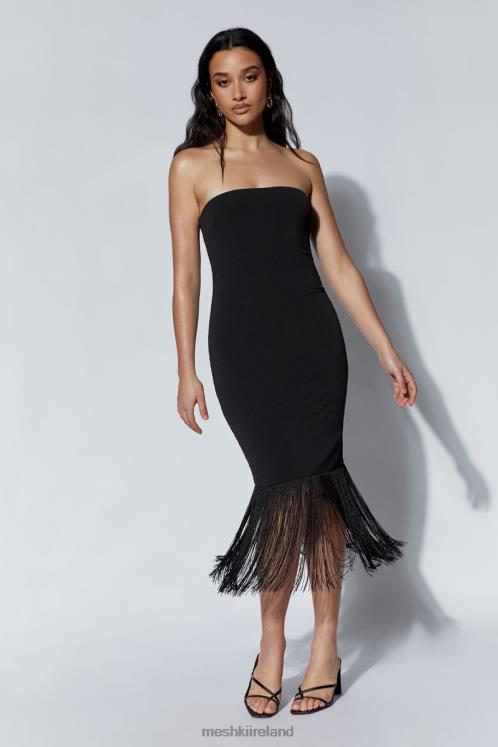 Meshki Zarina Strapless Fringe Dress Clothing Black 6DX22618