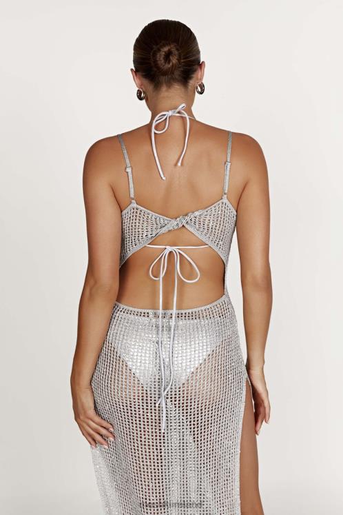 Meshki Zelda Sequin Crochet Maxi Dress Clothing Silver 6DX22502