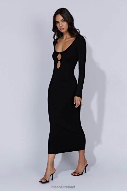 Meshki Alma Long Sleeve Knit Midi Dress Clothing Black 6DX22553
