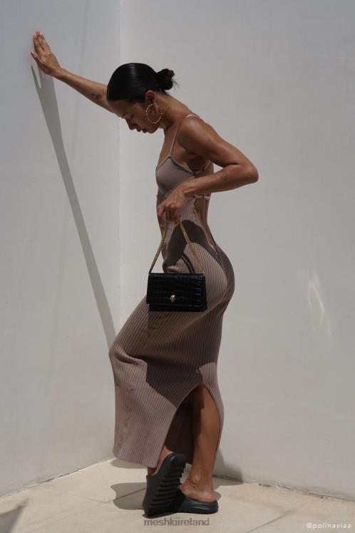 Meshki Avalon Backless Knit Midi Dress Clothing Taupe 6DX22350