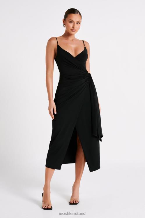 Meshki Caroline Draped Wrap Midi Dress Clothing Black 6DX22109