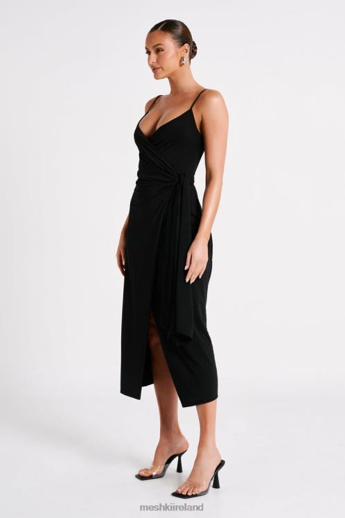 Meshki Caroline Draped Wrap Midi Dress Clothing Black 6DX22109