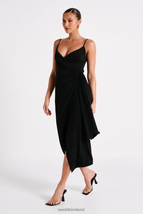 Meshki Caroline Draped Wrap Midi Dress Clothing Black 6DX22109