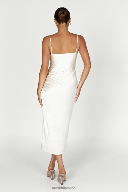 Meshki Claudette Satin Drape Midi Dress Clothing Ivory 6DX22567