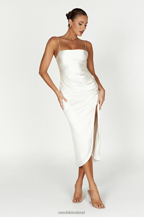 Meshki Claudette Satin Drape Midi Dress Clothing Ivory 6DX22567