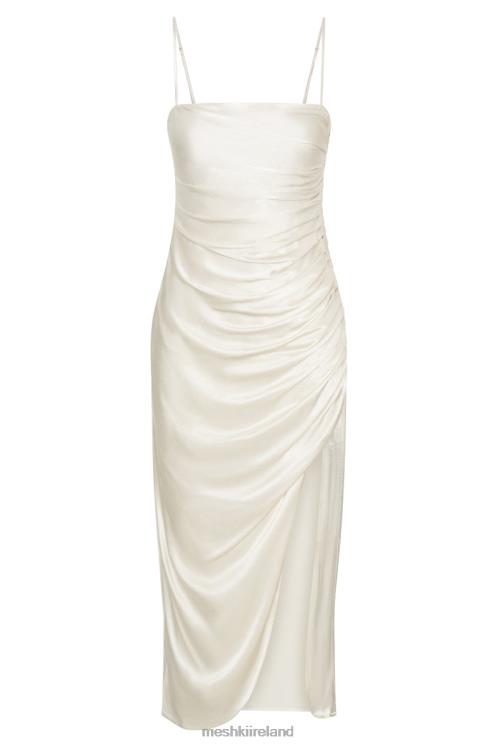 Meshki Claudette Satin Drape Midi Dress Clothing Ivory 6DX22567