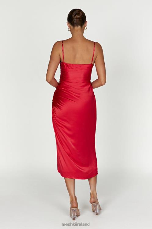 Meshki Claudette Satin Drape Midi Dress Clothing Red 6DX22588