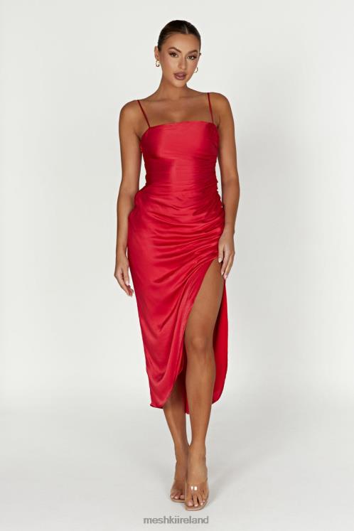 Meshki Claudette Satin Drape Midi Dress Clothing Red 6DX22588