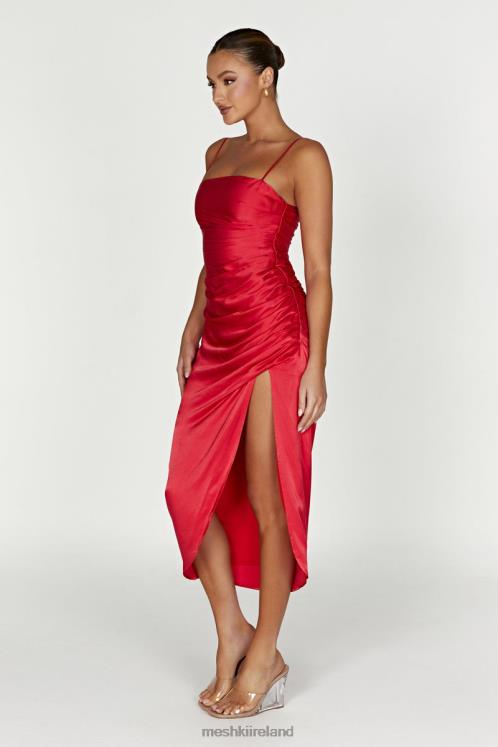 Meshki Claudette Satin Drape Midi Dress Clothing Red 6DX22588