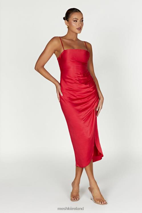 Meshki Claudette Satin Drape Midi Dress Clothing Red 6DX22588