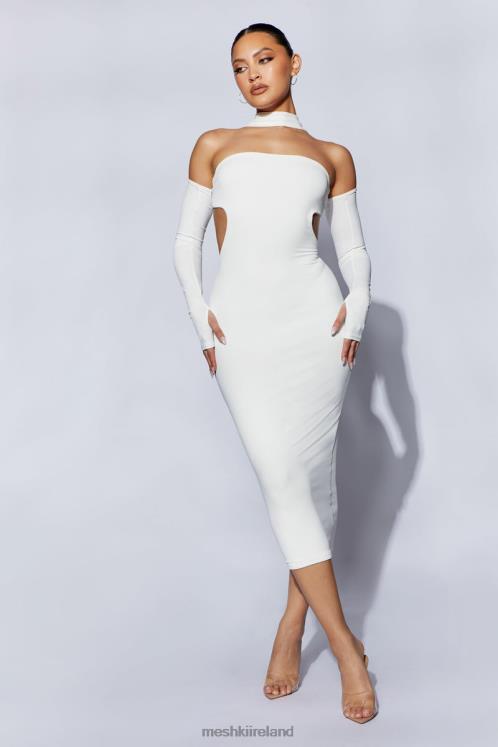 Meshki Demie Neckband Midi Dress With Fingerless Gloves Clothing White 6DX22704