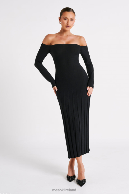 Meshki Emmeline Long Sleeve Rib Knit Midi Dress Clothing Black 6DX2294