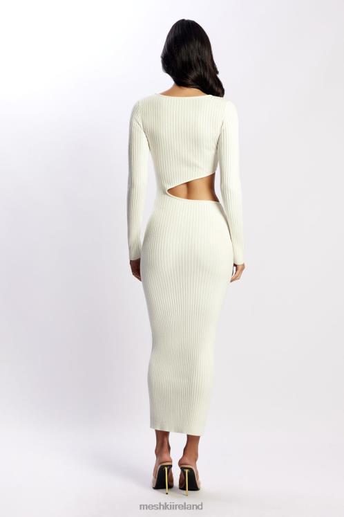 Meshki Gaia Cut Out Asymmetric Knitted Midi Dress Clothing White 6DX22486