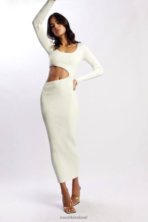 Meshki Gaia Cut Out Asymmetric Knitted Midi Dress Clothing White 6DX22486