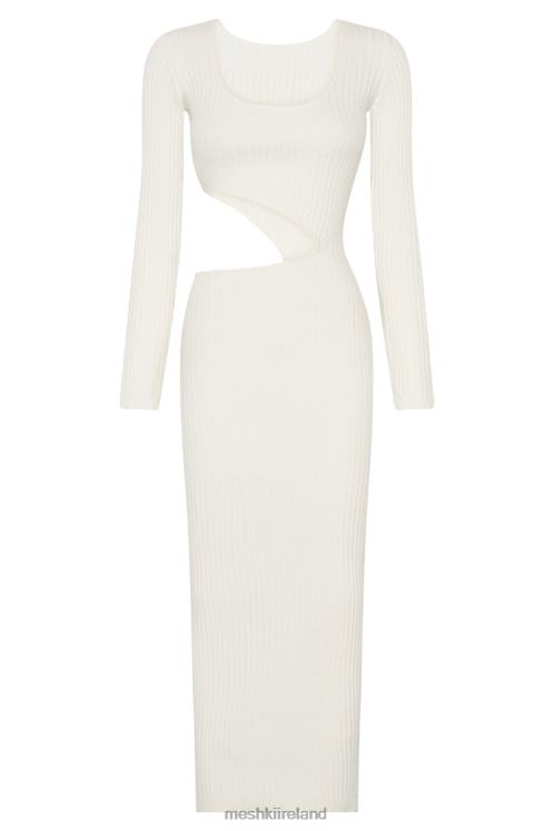 Meshki Gaia Cut Out Asymmetric Knitted Midi Dress Clothing White 6DX22486