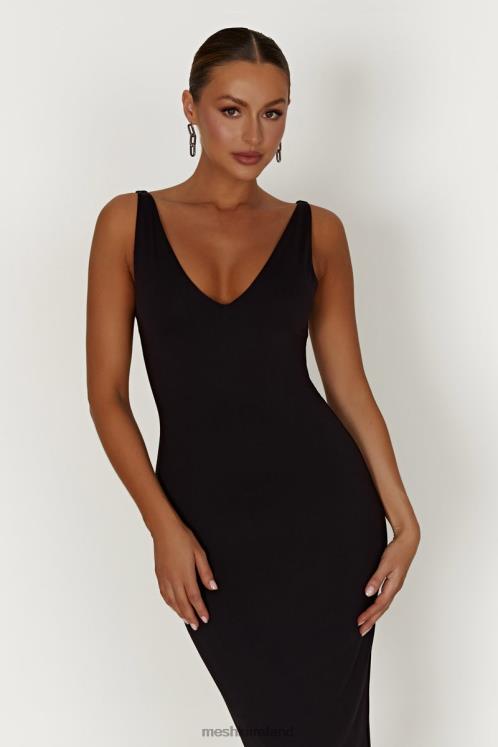 Meshki Gretel Recycled Nylon V Neck Midi Dress Clothing Black 6DX22310