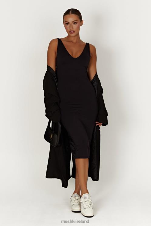 Meshki Gretel Recycled Nylon V Neck Midi Dress Clothing Black 6DX22310