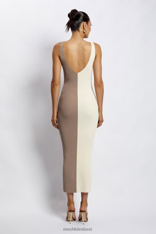 Meshki Jodie Two Tone V Neck Midi Dress Clothing Multi Nude 6DX22750