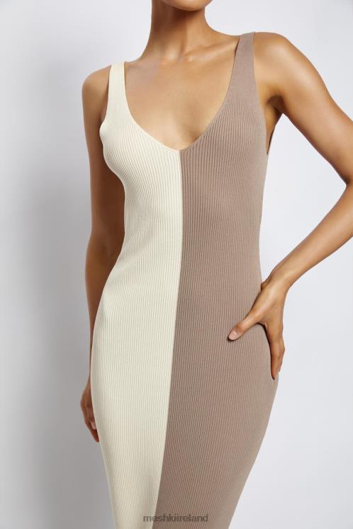 Meshki Jodie Two Tone V Neck Midi Dress Clothing Multi Nude 6DX22750