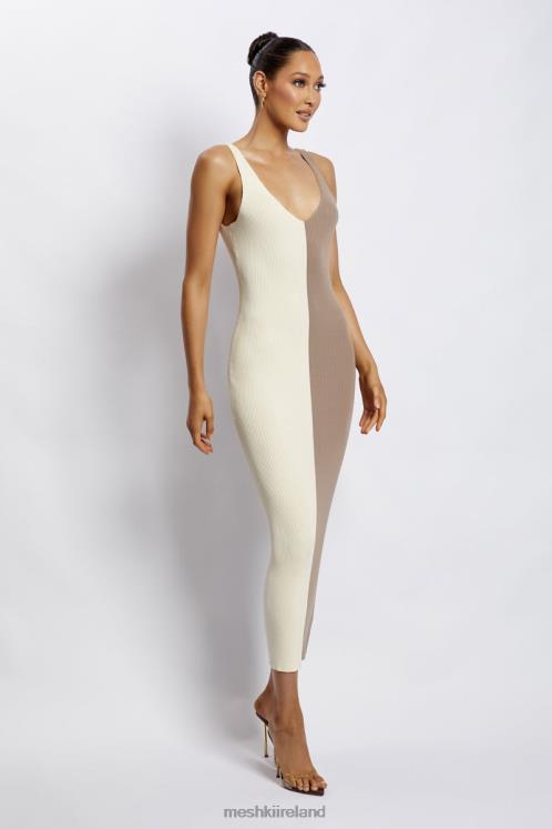 Meshki Jodie Two Tone V Neck Midi Dress Clothing Multi Nude 6DX22750