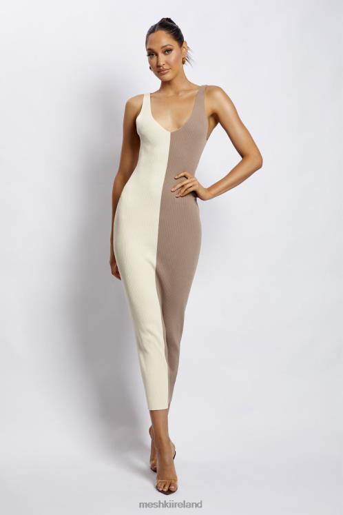 Meshki Jodie Two Tone V Neck Midi Dress Clothing Multi Nude 6DX22750